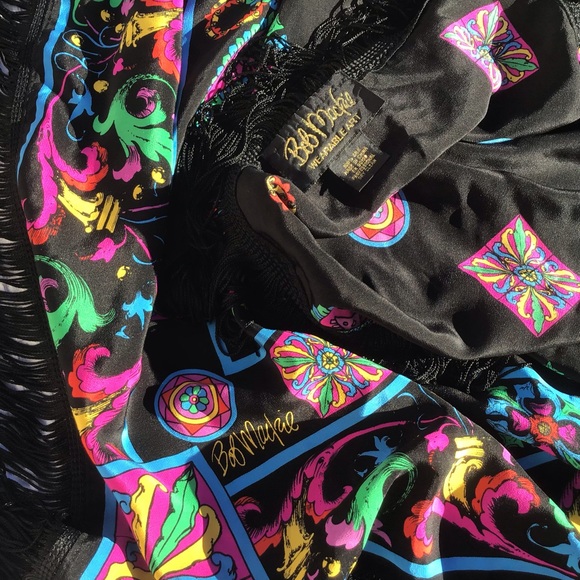 Bob🎭 Mackie Large Silk Fringe Scarf EUC - Picture 7 of 8